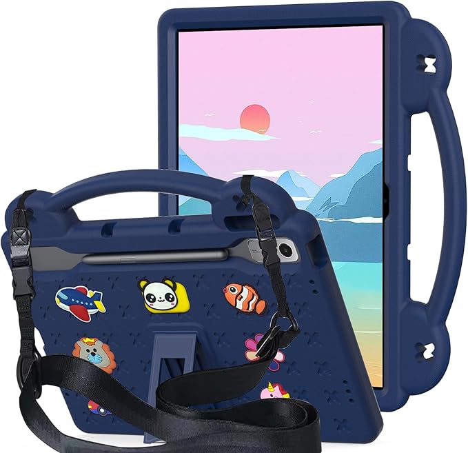Compatible with Lenovo Tab P12 12.7 inch(2023) Tablet Case Lightweight Shockproof Protective Case with Shoulder Strap &amp Stand Handle for Girl Kid Gift - Navy Blue