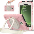 Rugged Case for Samsung Galaxy Tab Active5 5G (SM-X306B/X300) w/ 360° Rotating Hanging Ring Handle Grip Kickstand Heavy Duty Shock-Proof Armor Cover w/Shoulder Strap Stylus Holder (Pink)