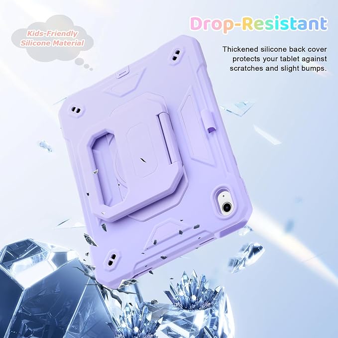 Case for iPad (A16) 2025 11th Gen 10.9'' iPad 10th Generation 2022 10.9'' with Tempered Glass Screen Protector Rugged Kid Case with Shoulder Strap/Pencil Holder/Folding Stand (Light Purple)