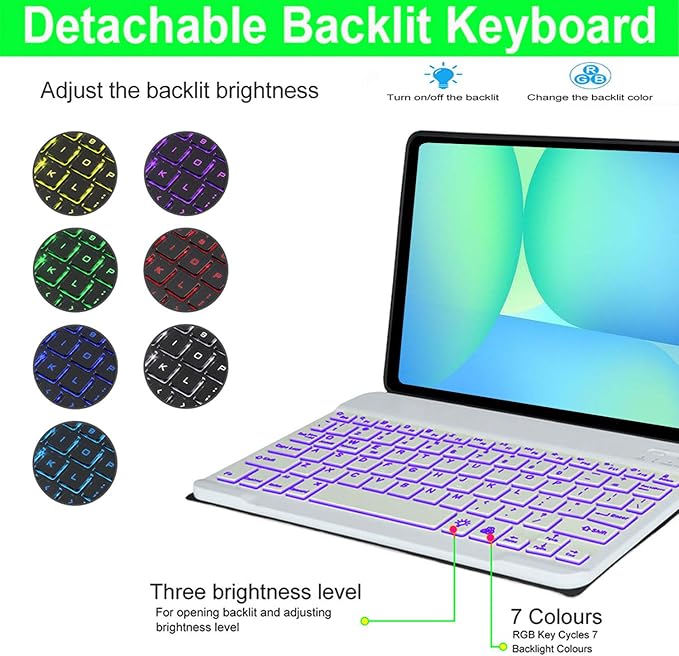 Keyboard Case for Samsung Galaxy Tab S10 FE / S10 Lite 10.9 Inch S9 FE Smart Backlit Keyboard case with Pen Holder for Tab S9 S8 S7 11 Purple