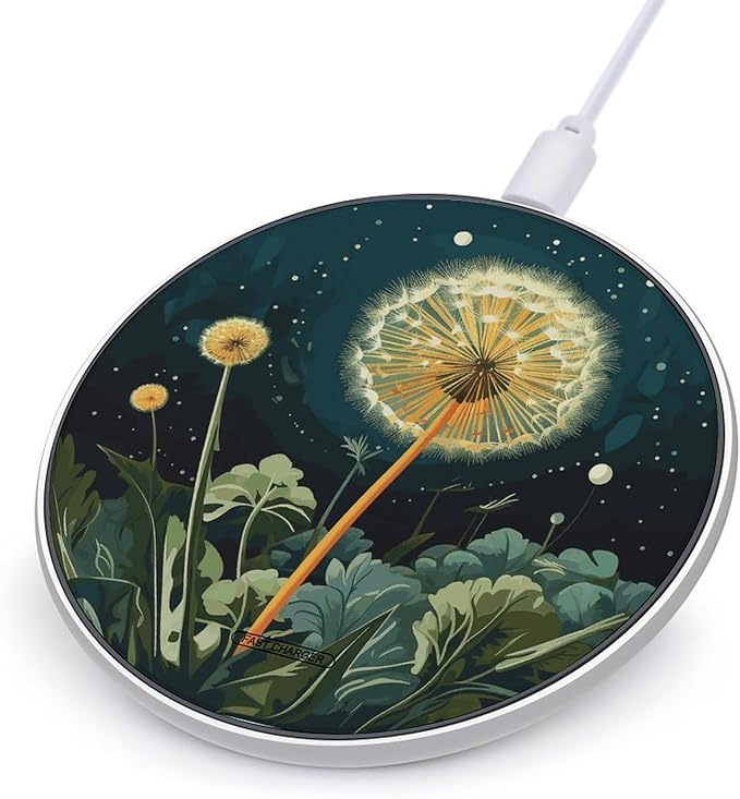 Dandelions at Night Wireless Charger Fast Wireless Charging Pad with USB Cable 10W Anti-Slip Magnetic Wireless Charger Portable Slim Charger Puck Travel Charging Station