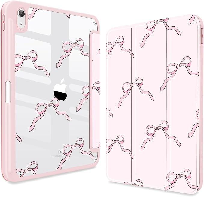 CISSOOK Case for New iPad 11 Inch 2025 (A16) / 10.9 inch iPad 10th Generation 2022 with Apple Pencil Holder Auto Wake/Sleep Blush Pink Translucent Bow Shockproof Cover