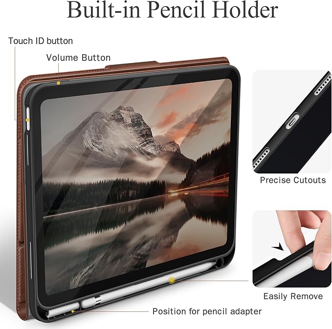 auaua Case for iPad (A16) 11th Generation 11 Inch 2025 iPad 10th Generation 10.9 Inch 2022 with Pencil Holder and Pocket Typing Angle Muti-Stand Magnetic Closure Auto Sleep/Wake (Brown)