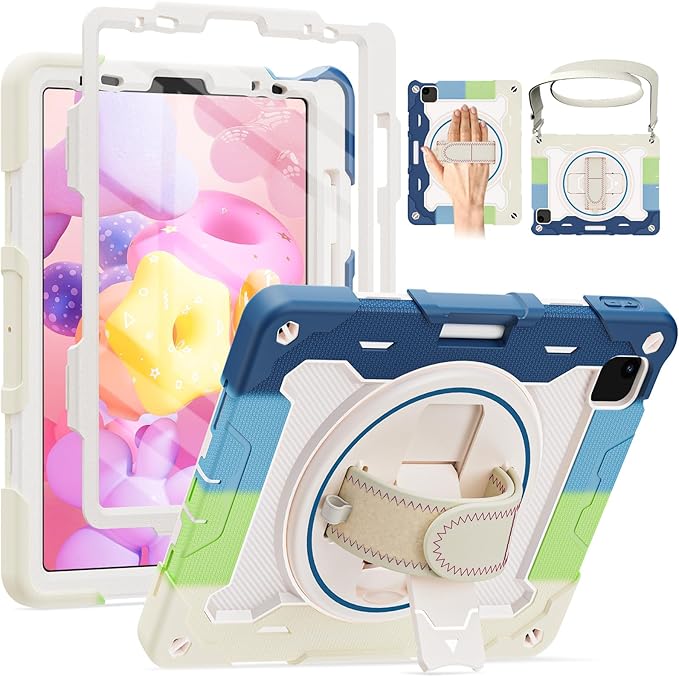 For iPad Air 5th 4th Generation 10.9 inch Case with Screen Protector [15ft Drop Protection] iPad Pro 11 Case 4th 3rd 2nd 1st Gen (2022 2021 2020 2018) for Kids W/ 360 Stand Hand/Shoulder Strap