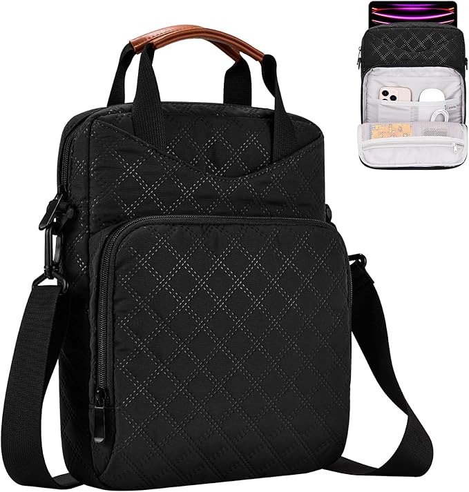 9-11 Inch Tablet Sleeve Bag Padded Carrying Travel Case for iPad Pro 11-in (M4) iPad 10.9 (10th Gen) iPad Air 11-in (M2) Galaxy Tab S9/S8 with Shoulder Strap (Classic Black)