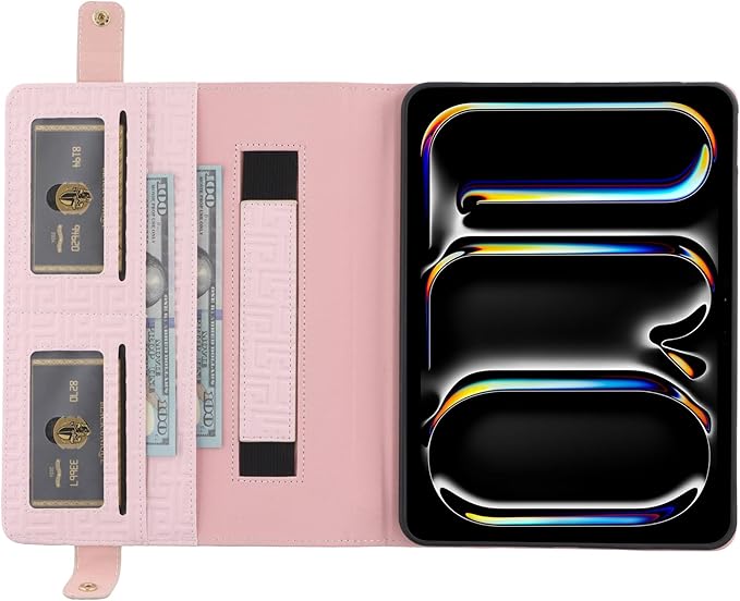 Handbag Case for iPad Mini 7 2024/Mini 6th Generation Case Techcircle Elegant Crossbody PU Leather Folio Envelope Pocket Stand Cover with Hand Strap+Shoulder Strap+Pencil Holder+Card Slots Baby Pink