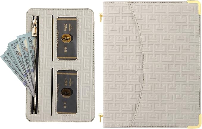 Handbag Case for iPad A16 2025 11th/10th Gen 2022 Cover with Pencil Holder [4 Card Slots+2 Pockets] Techcircle Unique Pattern Textured PU Leather Folio Stand Case with Shoulder Strap Off-White