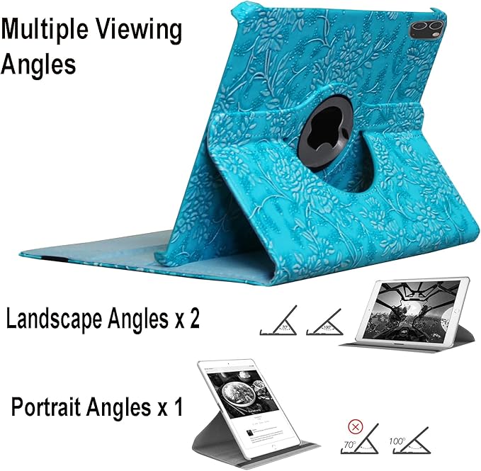 Case for iPad Pro M5 11 2025 / Pro M4 11-Inch 2024 Rotating Stand Smart Cover for A3357 A3361 A3362 A2836 A2837 A3006 (Embossed Flower)