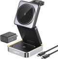 【2026 Upgraded】Wireless Charger 3 in 1 Foldable Wireless Charging Station with Night Light for Apple MagSafe Charger Travel Magnetic Charger Stand Nightstand Fast 15W Charging Station (20W Adapter)