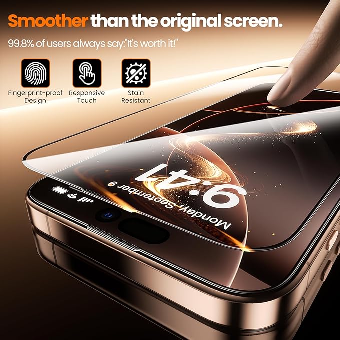 2-Pack for iPhone 16 Pro Screen ProtectorMilitary Grade ShatterproofBubble-Dust Free Box9H+ HD Tempered GlassFull CoverageScratch &amp Smudge Resistant for iPhone 6.3 inch
