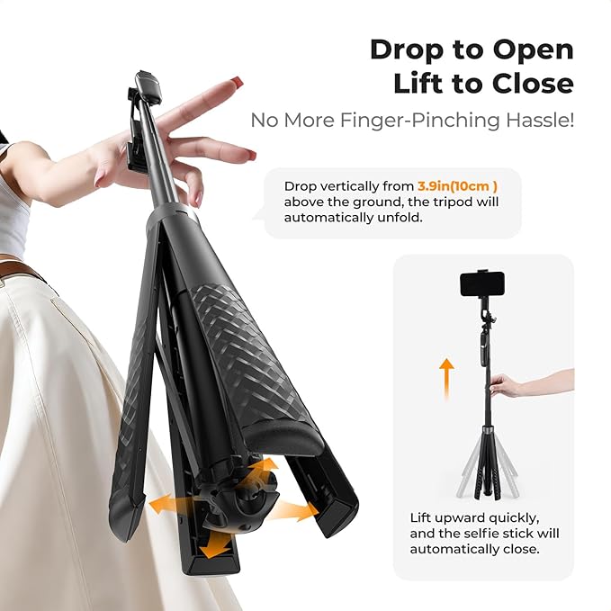 K&ampF CONCEPT 71 Phone Tripod Auto Open Selfie Stick with 4 Legs &amp Stabilizing Handle 360° Rotation Cell Phone Tripod Stand with Wireless Remote Control Compatible with iPhone Android Came