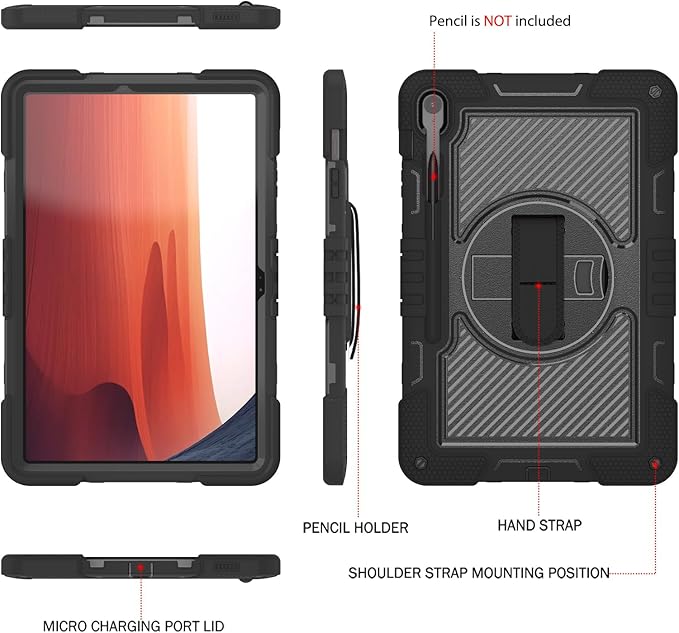 Tablet Case Compatible with Samsung Galaxy Tab S10 FE Plus 13.1 Inch 2025 Model (SM-X620/X626) CaseHeavy Duty Shockproof Rugged Protection Cover Stand &ampHand Strap+Shoulder Strap(Black)
