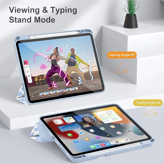 Mektron Case for iPad Pro 11 inch Case M2 2022 Generation 4th Fit 2021 2020 2018 iPad Pro 11 (3rd 2nd &amp 1st Gen) -Buit in Pencil Holder with Shockproof Cover Clear Shell Wave Striped-Blue
