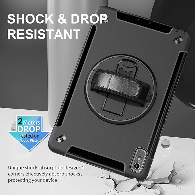 Junfire Protective Case for Lenovo Tab P11 2nd Gen 11.5-inch 2023 Shockproof Rugged Lenovo P11 Gen2 Case TB350FU/TB350XU with 360°Rotating Kickstand/Hand Strap/Shoulder Strap-Black