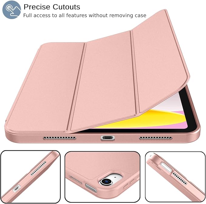 iMieet iPad (A16) Case 11th Gen/iPad 10th Generation Case [11-Inch 2025/10.9 Inch 2022] with Pencil Holder Trifold Stand Smart Cover with Soft TPU BackAuto Wake/Sleep(Rose Gold)