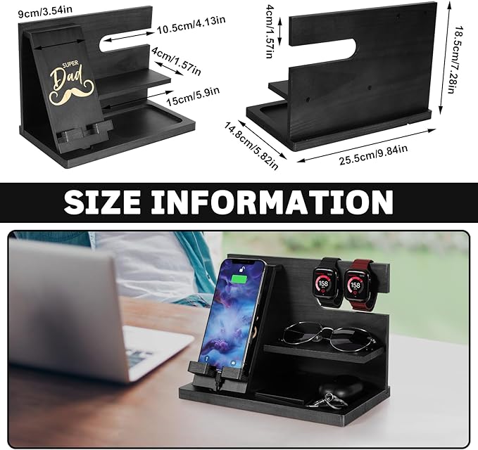 Fathers Day for Dad Dad Birthday Gifts Wood Phone Docking Station Nightstand Organizer Gifts for Dad Christmas Father's Day Dad Gifts from Daughter Son Organiser Birthday Presents for Dad