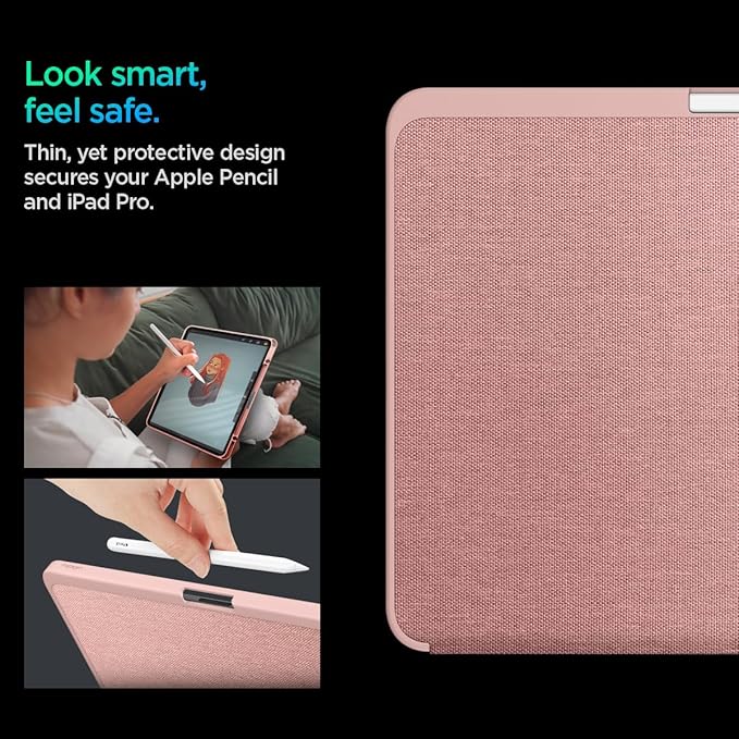 Spigen for iPad Pro 13 inch Case M5/M4 (2025-2024) Urban Fit Protective Premium Fabric Tri-Fold Cover with Pencil Holder Rose Gold