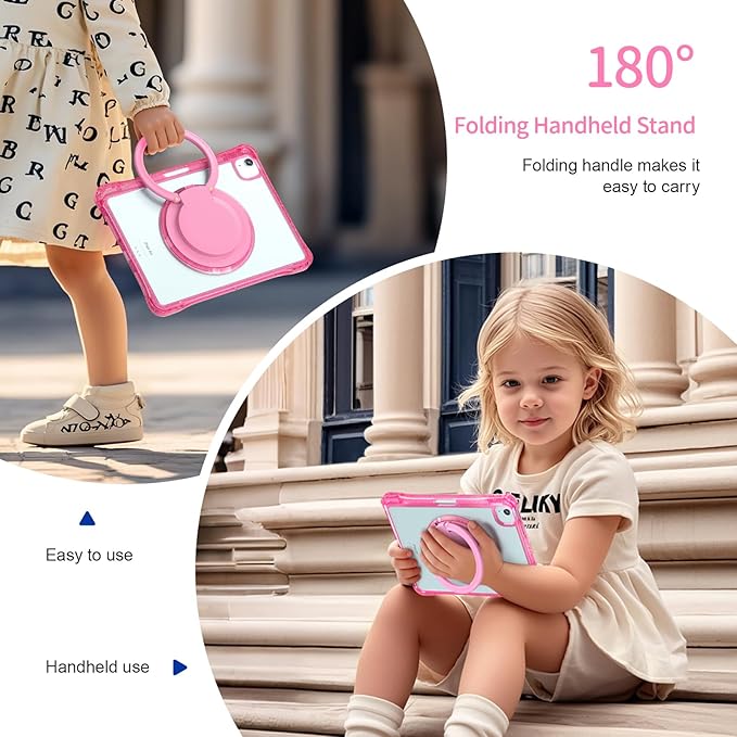 Shockproof Case for iPad Air 11'' (M4 2026/M3 2025/M2 2024)/ iPad Air 10.9'' Air 5th /4th Gen PC Clear Tablet Cases with Rotating Stand for Kids Giliter Rose