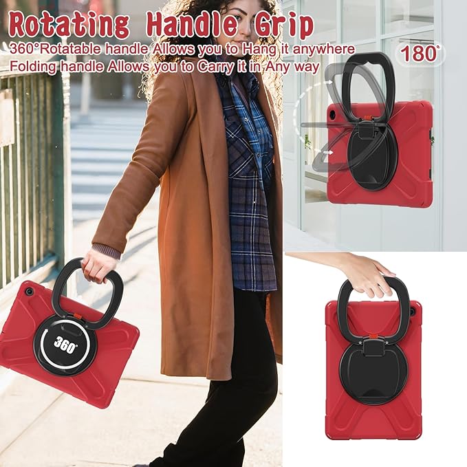 All-New Fire HD 10 &amp Fire HD 10 Kids Pro Tablet Case (13th Gen 2023 Release)Heavy Sturdy Shockproof Kids CaseRotating Stand/Carrying Strap (Red+Black)
