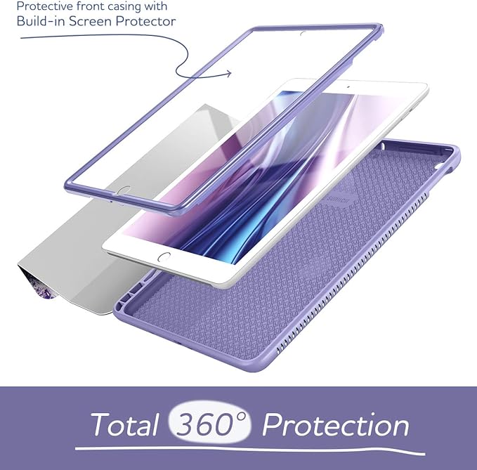 SURITCH Case for iPad 10.2 (iPad 9th/8th/7th Generation) Protective Case with Built-in Screen Protector and Pencil Holder Case with Stand Function and Auto Sleep/Wake for iPad 10.2 Inch - Purple