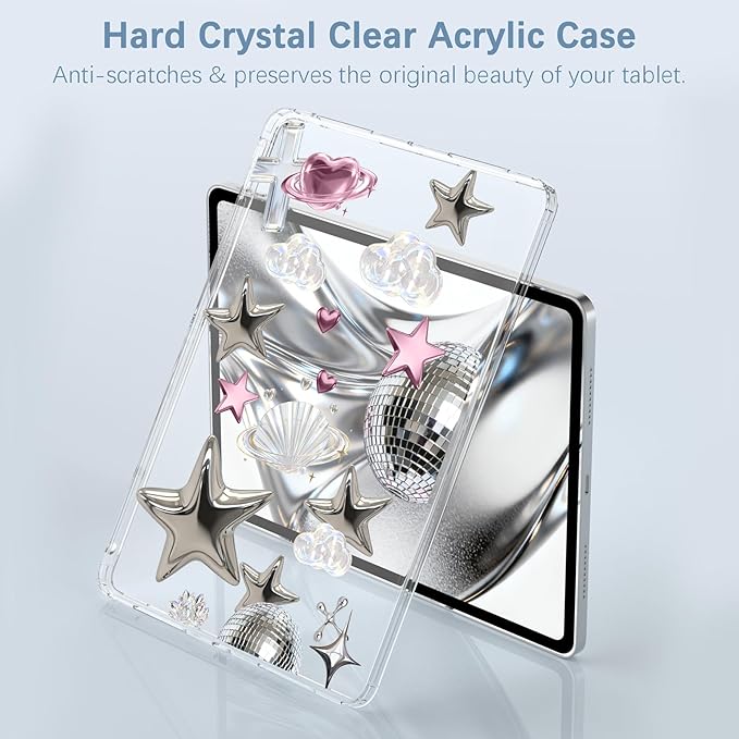for iPad Air 13 (M3) 2025/ (M2) 2024Preppy Shiny Star Crystal Clear CaseSlim Lightweight Anti-Scratch Soft TPU Bumper Hard Acrylic Back Cover for Women