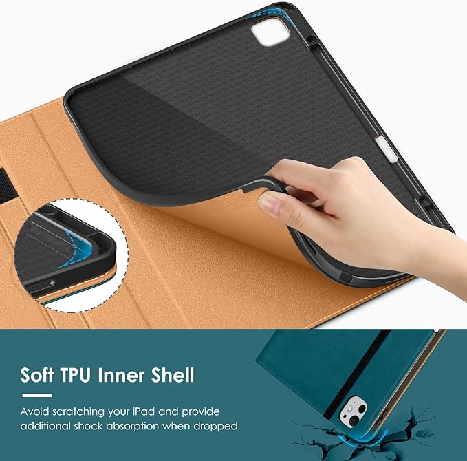 VIKESI Case for iPad Pro 13 (M4) 2024 Leather Stand Cover with Apple Pencil Holder Auto Wake/Sleep Multiple Viewing Angles Built in Hand Strap &amp Pocket Teal