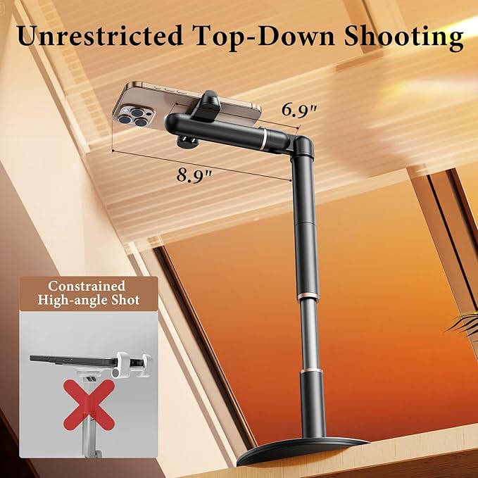 Height/Angle Adjustable Phone Holder 10-25 Retractable Tall Phone Stand for Desk720°Rotatable+180flip Phone Holder Stand for Video Calls Kitchen Table Office Etc -Clip Type