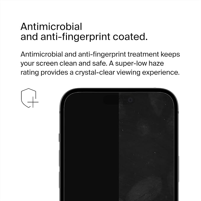 Belkin ScreenForce UltraGlass 2 Treated iPhone 15 Pro Screen Protector - Scratch-Resistant 9H Hardness Tested Glass w/Slim Design - Includes Easy Align Tray for Bubble-Free Application