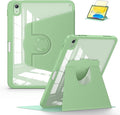 Soke Rotating Case for iPad (A16) 11th Generation 2025 iPad 10th Gen 2022 with Pencil Holder [Shockproof + Auto Sleep/Wake] 360 Degree Rotation Clear Back for iPad 11/10.9 - Matcha Green