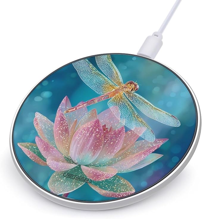 Dragonfly Perched on Lotus1 Fast Portable Charger 10W Funny Graphic Phone Charging Pad with USB Cable