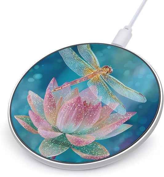Dragonfly Perched on Lotus1 Fast Portable Charger 10W Funny Graphic Phone Charging Pad with USB Cable