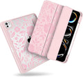 MecBevia Case for iPad Pro 11 inch M5 2025 / M4 2024 (6th/5th Gen) A3357 A3358 A3359 A2836 A2837 A3006 – Built-in Pencil Holder &amp Auto Wake/Sleep Pink Bloom