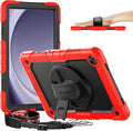 Timecity Case for Samsung Galaxy Tab A9 Plus 11'' 2024 (SM-X210/X216/X218) Full-Body Shockproof Protection Case with Screen Protector 360° Rotating Stand Hand Strap Case for A9 Plus Tablet- Red