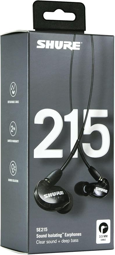 Shure SE215 PRO Wired Earbuds Professional Sound Isolating Earphones with Clear Sound Deep Bass Secure in-Ear Fit Carrying Case Black (SE215-K)