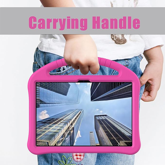 Kids Universal Case for Blackview Tab 8 WiFi 10.1 inch 2023 EVA Foam Stand Handle Cover for Blackview Tab 7 WiFi/OSCAL Pad 60/ DragonTouch Notepad 102/ Teclast P40HD 10.1 Tablets - Hot Pink