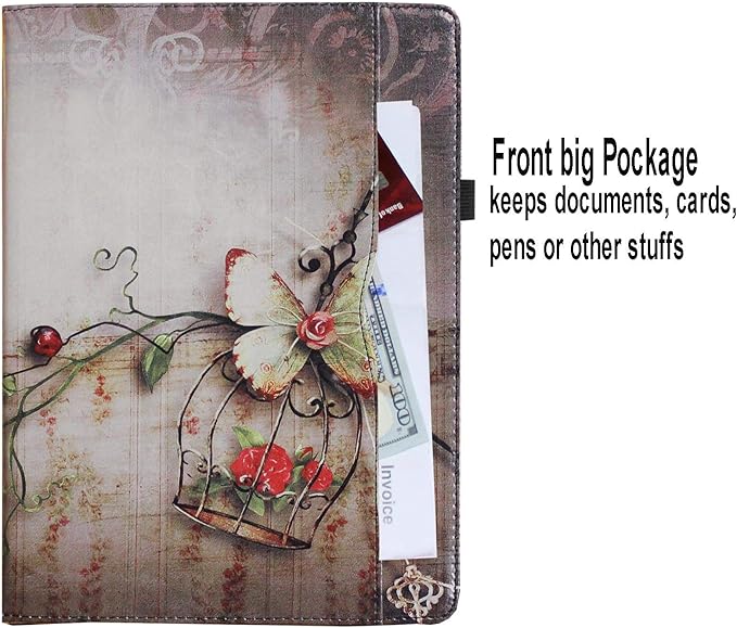 Case for iPad 10.2 9th/8th/7th Generation Multi-Stand Folio Smart Cover with Pocket Auto Wake Up/Sleep for 2021/2020/2019 A2602 A2603 A2604 A2270 A2428 A2429 A2197 A2200 (Butterfly Flower)