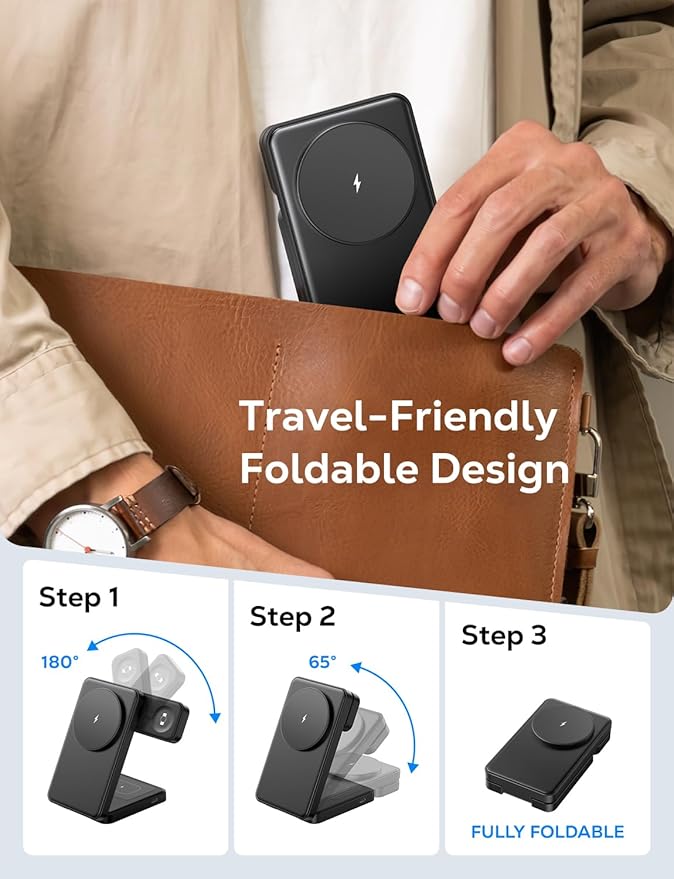 Magnetic Foldable Wireless Charger for Samsung 3 in 1 Mag-Safe Fast Charging Station for Galaxy S26 S25 S24 Ultra Plus/Z Fold/Z Flip 7 6 5 Charger Stand for Galaxy Watch Ultra 8 7 6 Classic &amp Bu