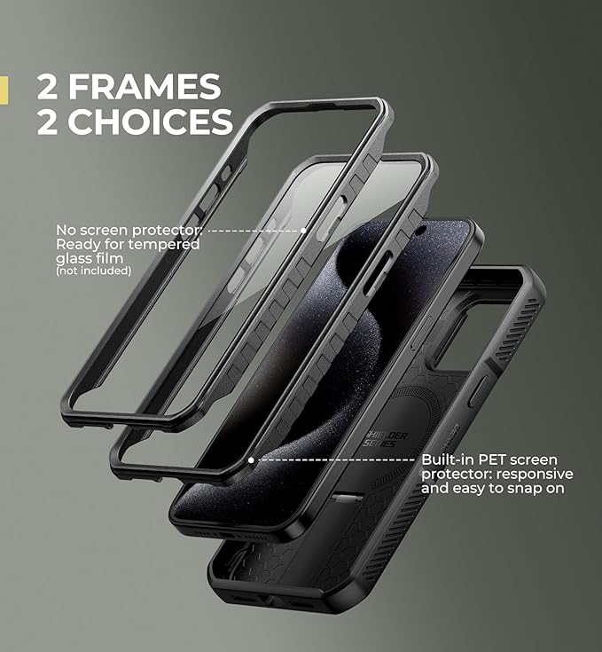 Dexnor for iPhone 15 Pro Max Case with Slide Camera Cover &amp Adjustable Kickstand &amp Built-in Screen Protector Magnetic Rugged Shockproof Bumper Cases Heavy-Duty Magnetic Protective CoverBlack