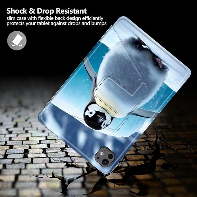 Case for iPad Pro 11 Inch Case M4(2024 5th Generation) Penguin Theme 360 Degree Rotating Stand Protective Cover with Auto Sleep/Wake