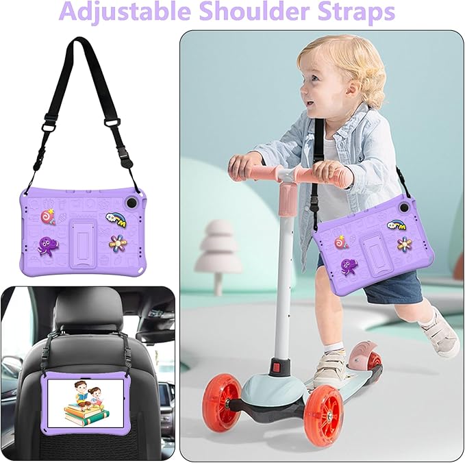 Kids Case for Samsung Galaxy Tab A11+ Plus/A9+ Plus 5G 11 Inch 2025/2023 EVA Lightweight Bumper Shockproof Kickstand Shoulder Strap Children Friendly Tablet Case Lightpurple