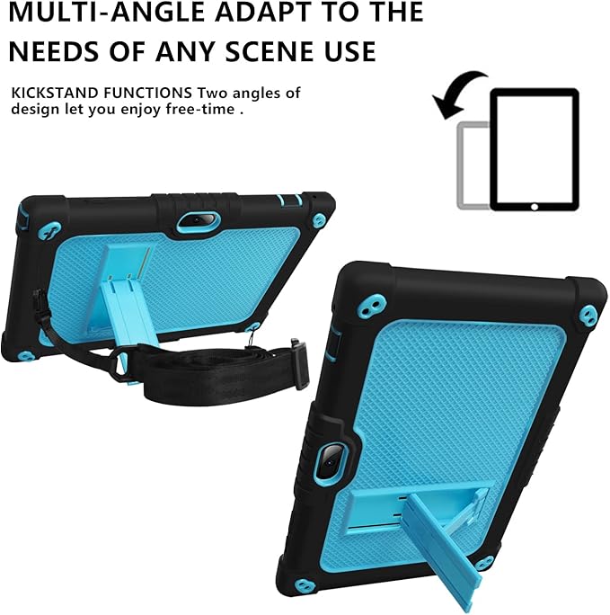 for Vankyo MatrixPad S10 Tab Case YQSAVIOR CUPEISI Coopers YQ10S VIVIMAGE A10 A38 BYANDBY BYYQ10S 10.1 Case Built in Kickstand Shoulder Strap Shell with Screen Protector (Black+Blue/2 Pcs)