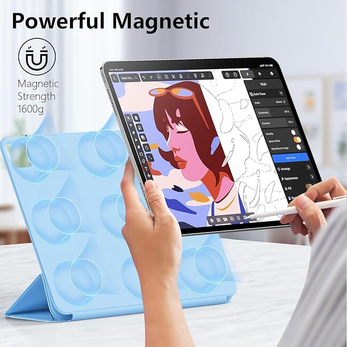 Case for iPad Air 13(M3 2025/M2 2024)&ampiPad Pro 12.9 (6th5th4th3rd Gen)Powerful Magnetic AttachmentSlim Trifold Stand CaseAuto Wake/SleepDurable Protection（Blue）