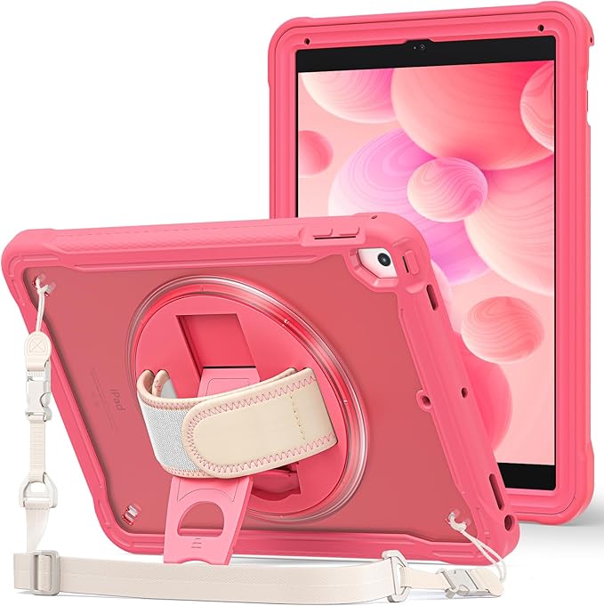 ProCase Rugged Case for iPad 9.7 Inch 5th 6th Gen/iPad Air 2 / iPad Pro 9.7 Case Heavy Duty Shockproof Rugged Cover with Hand Strap 360 Degree Rotatable Kickstand Protective for iPad 9.7 -Melonpink
