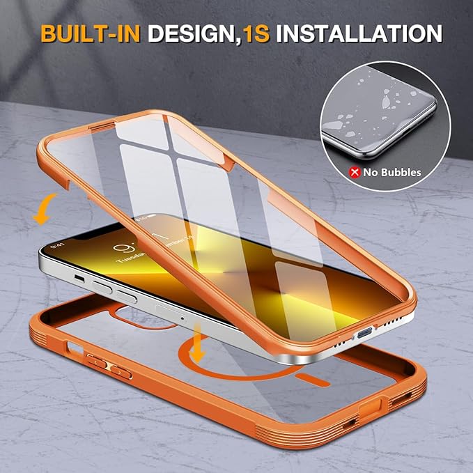 Miracase for iPhone 13 Pro Case 6.1with MagSafeBuilt in Screen ProtectorFull-Body Protection(Orange)