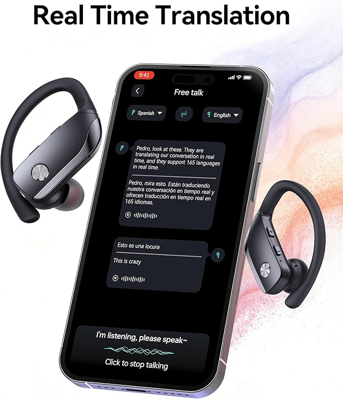 bmani Ear Buds Wireless Earbuds Bluetooth Headphones with 80H Playtime LED Display Case Over-Ear Hook with Mic Stereo Sound Easy Button Controls Sports Earphones for Running Workout Gym Black
