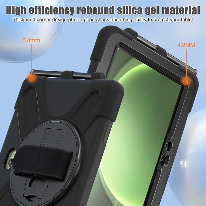DreamerX for Samsung Galaxy Tab Active 5 Pro 2025/Active 4Pro 2022/Active Pro 2019 10.1 Case Heavy Duty Shockproof Silicone Drop Protection Cover with Handle 360° Stand Hand/Shoulder Strap Black