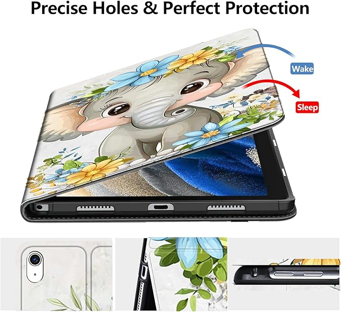 Case for iPad (A16) 11th Generation 11 Inch 2025/10th Generation 10.9 Inch 2022 PU Leather Smart Protective Cover with Auto Sleep/Wake for iPad 11/10 GenFlower Elephant