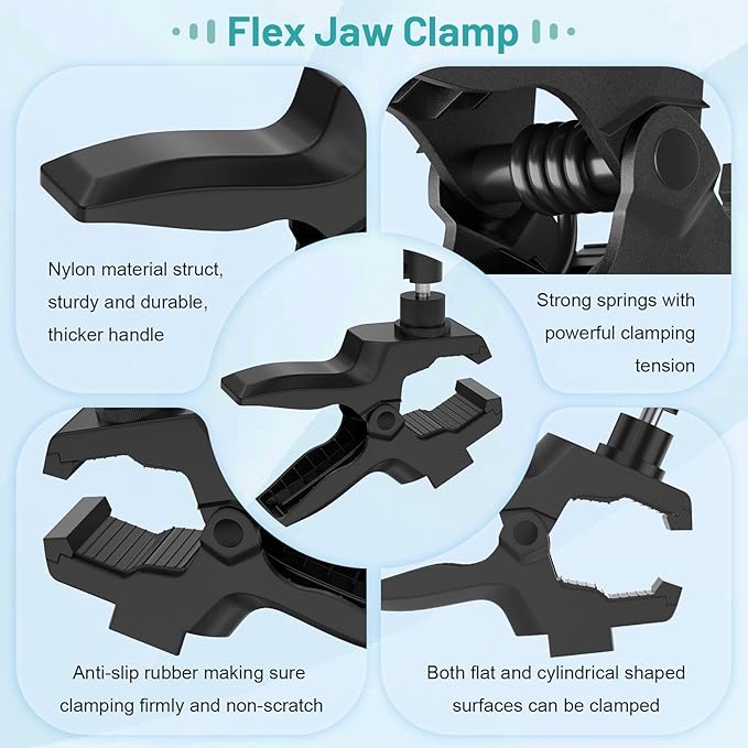 Phone Holder Jaw Flex Clamp Clip Mount360°Adjustable Aluminium Alloy Arm MountCellphone Clip Stand for Desk/Table/Post/BoardCompatible with 3.5~7.5 iPhone/HTC/LG/Huawei/Galaxy/Gopro Hero