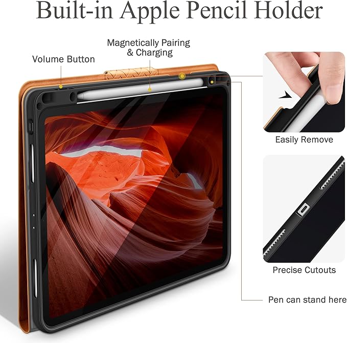 auaua Case for iPad Pro 12.9 6th/5th/4th/3rd Generation 2022/2021/2020/2018 Slim Durable Leather Stand Cover with Pencil Holder Auto Sleep/Wake (Brown)