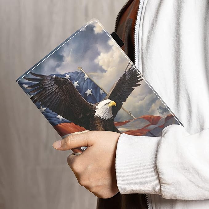 Case for All-New Kindle Fire HD 10 &amp 10 Plus Tablet 10.1 (13th/11th Generation 2023/2021 Release) - PU Leather Folio Case with Smart Auto Wake/Sleep Patriotic American Flag Bald Eagle